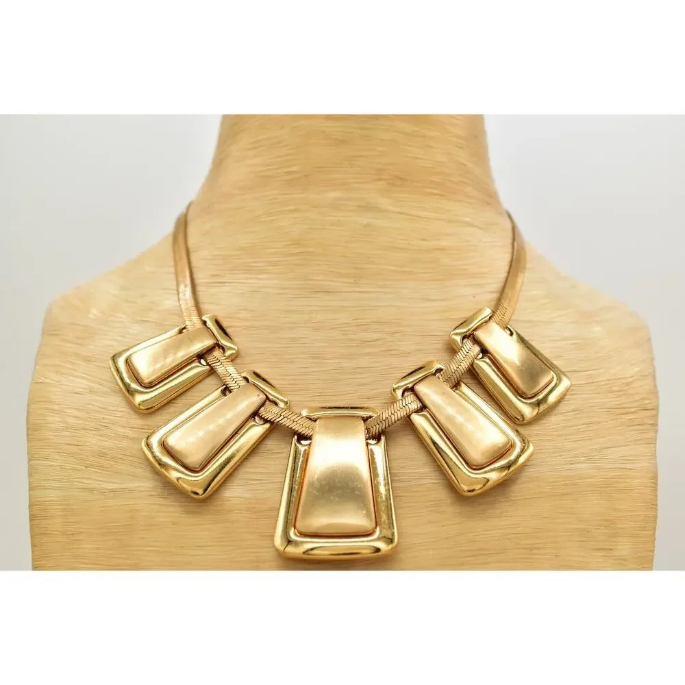 Brighton Collar Necklace Chunky Gold Bib Shiny Brushed Matte Heavy Signed BinBL